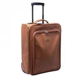 Pre Owned Longchamp Brown Leather Small Wheeled Luggage