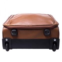 Pre Owned Longchamp Brown Leather Small Wheeled Luggage