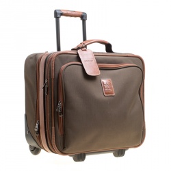 Pre Owned Longchamp Military Green/Brown Canvas Boxford Carry on Luggage