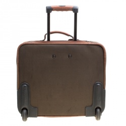Pre Owned Longchamp Military Green/Brown Canvas Boxford Carry on Luggage
