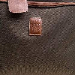 Pre Owned Longchamp Military Green/Brown Canvas Boxford Carry on Luggage