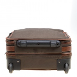 Pre Owned Longchamp Military Green/Brown Canvas Boxford Carry on Luggage
