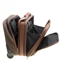 Pre Owned Longchamp Military Green/Brown Canvas Boxford Carry on Luggage
