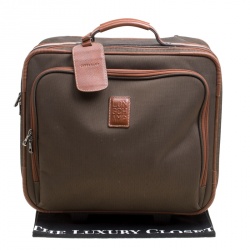 Pre Owned Longchamp Military Green/Brown Canvas Boxford Carry on Luggage