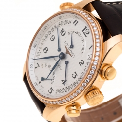 Pre Owned Longines Silver White 18K Rose Gold Diamonds Master Collection L2.717.8 Endurance Cup Men's Wristwatch 44 mm