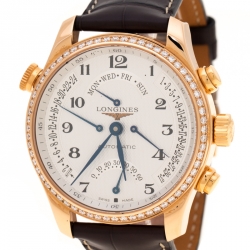 Pre Owned Longines Silver White 18K Rose Gold Diamonds Master Collection L2.717.8 Endurance Cup Men's Wristwatch 44 mm