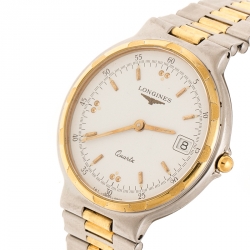 Longines White Two-Tone Titanium Conquest L161.2 Men's Wristwatch 32 mm