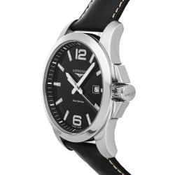 Pre Owned Longines Black Stainless Steel Conquest L3.760.4.56.3 Men's Wristwatch 43 MM