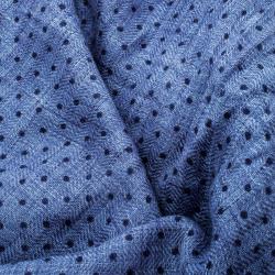 Pre Owned Loro Piana Blue Cashmere Silk Herringbone Pattern Dotted Scarf