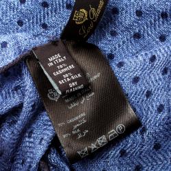 Pre Owned Loro Piana Blue Cashmere Silk Herringbone Pattern Dotted Scarf
