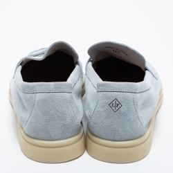 Pre Owned Loro Piana Light Blue Suede Summer Charms Walk Loafers Size 41.5