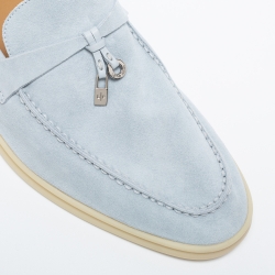 Pre Owned Loro Piana Light Blue Suede Summer Charms Walk Loafers Size 41.5