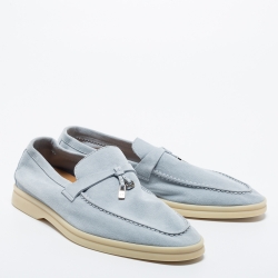 Pre Owned Loro Piana Light Blue Suede Summer Charms Walk Loafers Size 41.5