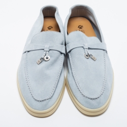 Pre Owned Loro Piana Light Blue Suede Summer Charms Walk Loafers Size 41.5