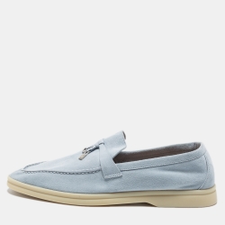 Pre Owned Loro Piana Light Blue Suede Summer Charms Walk Loafers Size 41.5