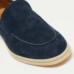 Pre Owned Loro Piana Navy Blue Suede Summer Walks Loafers Size 42