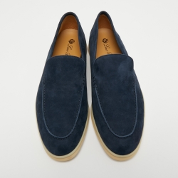Pre Owned Loro Piana Navy Blue Suede Summer Walks Loafers Size 42