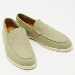 Loro Piana Green Suede and Fabric Summer Walk Loafers Size 41.5