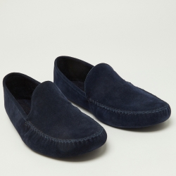 Pre Owned Loro Piana Blue Suede Slip On Loafers Size 45