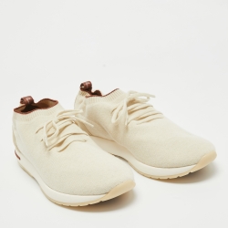 Pre Owned Loro Piana Cream Knit Fabric Wool 360 Flexy Walker Lace Up Sneakers Size 45