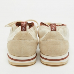 Pre Owned Loro Piana Cream Knit Fabric Wool 360 Flexy Walker Lace Up Sneakers Size 45