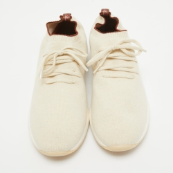 Pre Owned Loro Piana Cream Knit Fabric Wool 360 Flexy Walker Lace Up Sneakers Size 45