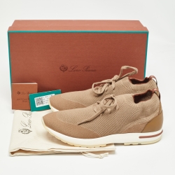 Pre Owned Loro Piana Brown Knit Fabric 360 LP Flexy Walk Sneakers Size 41