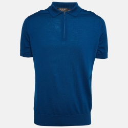 Pre Owned Loro Piana Blue Knit Zipper Polo T-Shirt XL