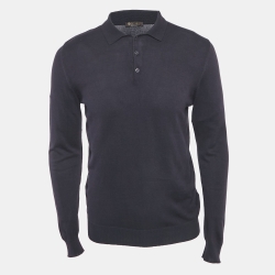 Pre Owned Loro Piana Navy Blue Wool Knit Long Sleeve T-Shirt L