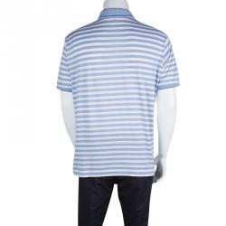 Pre Owned تي شيرت بولو لورو بيانا مخطط أبيض وأزرق L