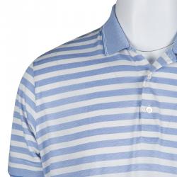 Pre Owned تي شيرت بولو لورو بيانا مخطط أبيض وأزرق L