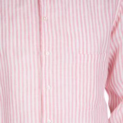 Pre Owned Loro Piana Pink and White Striped Linen Button Front Shirt L