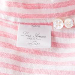 Pre Owned Loro Piana Pink and White Striped Linen Button Front Shirt L