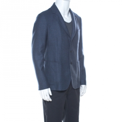Pre Owned Loro Piana Blue Checked Cashmere Regular Fit Blazer L