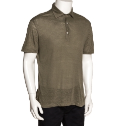 Pre Owned Loro Piana Sage Green Linen Knit Polo T Shirt L