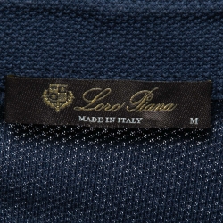 Pre Owned Loro Piana Navy Blue Cotton Pique Long Sleeve Polo T-Shirt M