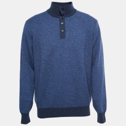Pre Owned Loro Piana Blue Cashmere Collared Sweater 2XL