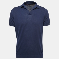 Pre Owned Loro Piana Navy Blue Cotton Knit Polo T-Shirt XL