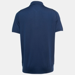 Pre Owned Loro Piana Blue Knit Wool Half-Zip Polo T-Shirt 2XL