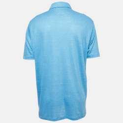 Pre Owned Loro Piana Blue Linen Knit Polo T-Shirt 3XL