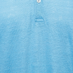 Pre Owned Loro Piana Blue Linen Knit Polo T-Shirt 3XL