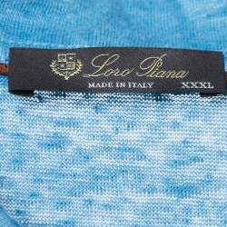 Pre Owned Loro Piana Blue Linen Knit Polo T-Shirt 3XL