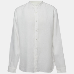 Pre Owned Loro Piana White Linen Round Neck Long Sleeve Shirt 2XL