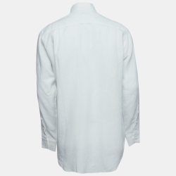 Pre Owned Loro Piana White Linen Button Front Shirt XL