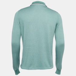 Pre Owned Loro Piana Green Silk Knit Long Sleeve Polo T-Shirt M