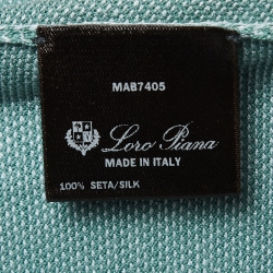Pre Owned Loro Piana Green Silk Knit Long Sleeve Polo T-Shirt M