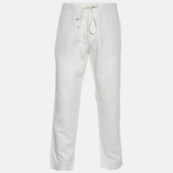Pre Owned Loro Piana White Cotton & Linen Tapered Trousers XXL