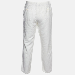 Pre Owned Loro Piana White Cotton & Linen Tapered Trousers XXL