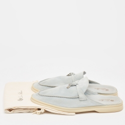 مملوكة مسبقًا Loro Piana Blue Suede Babouche Charms Walk Mules Size 42