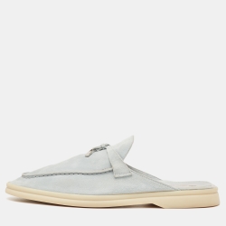 مملوكة مسبقًا Loro Piana Blue Suede Babouche Charms Walk Mules Size 42